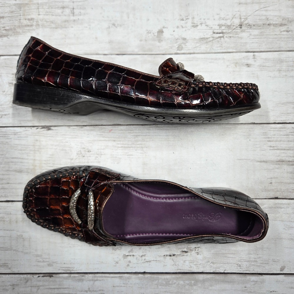 Brighton Medley Patent Leather Loafers Womens 8.5M Brown Damaged